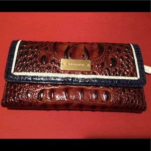 Brahmin pecan and navy checkbook wallet